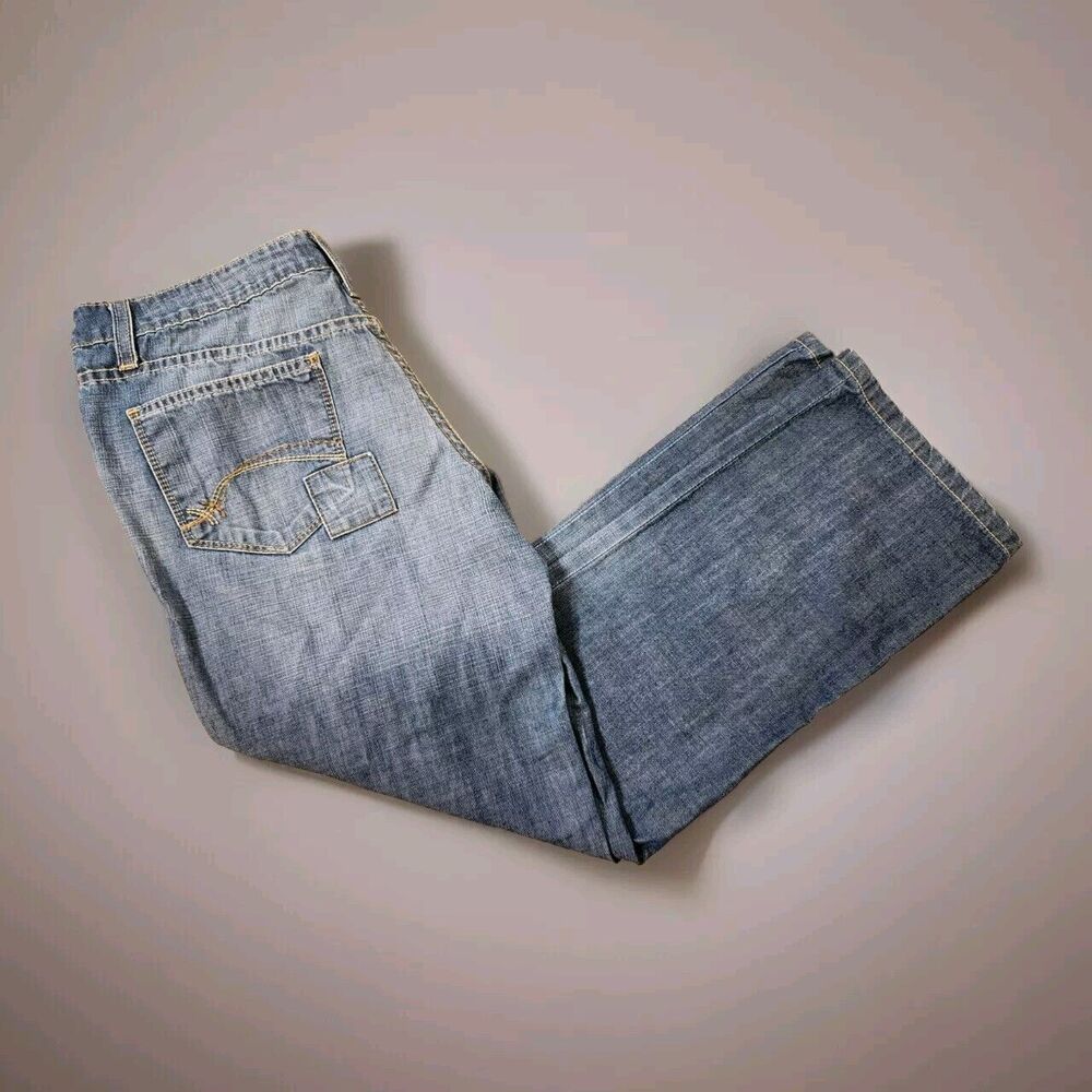 Future Prescription FRX Jeans Size 29 Blue Denim Embroid Patchwork Leg Y2K 30x23